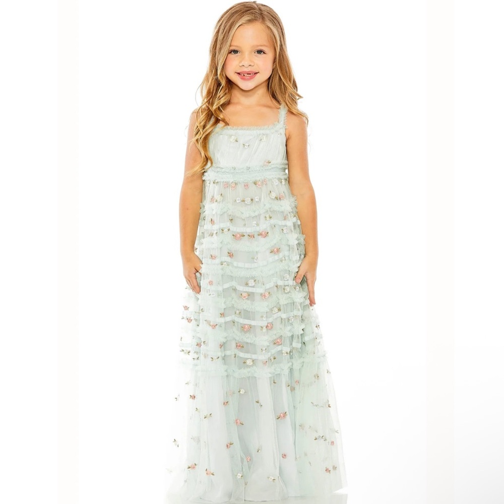 Mac Duggal 8217 Girls Ruffled Floral Embroidered Gown